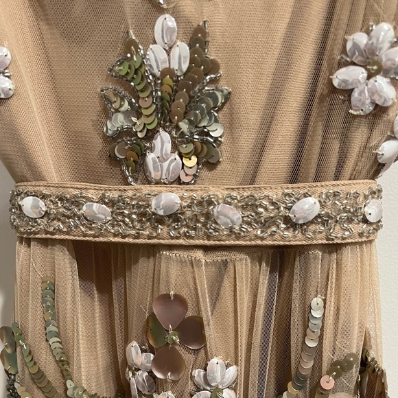 TOPSHOP Embellished Illusion Beige Tan Gown - Picture 6 of 14
